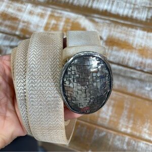Marc Cain Genuine Leather Belt Size 85 Color Silver/Tan